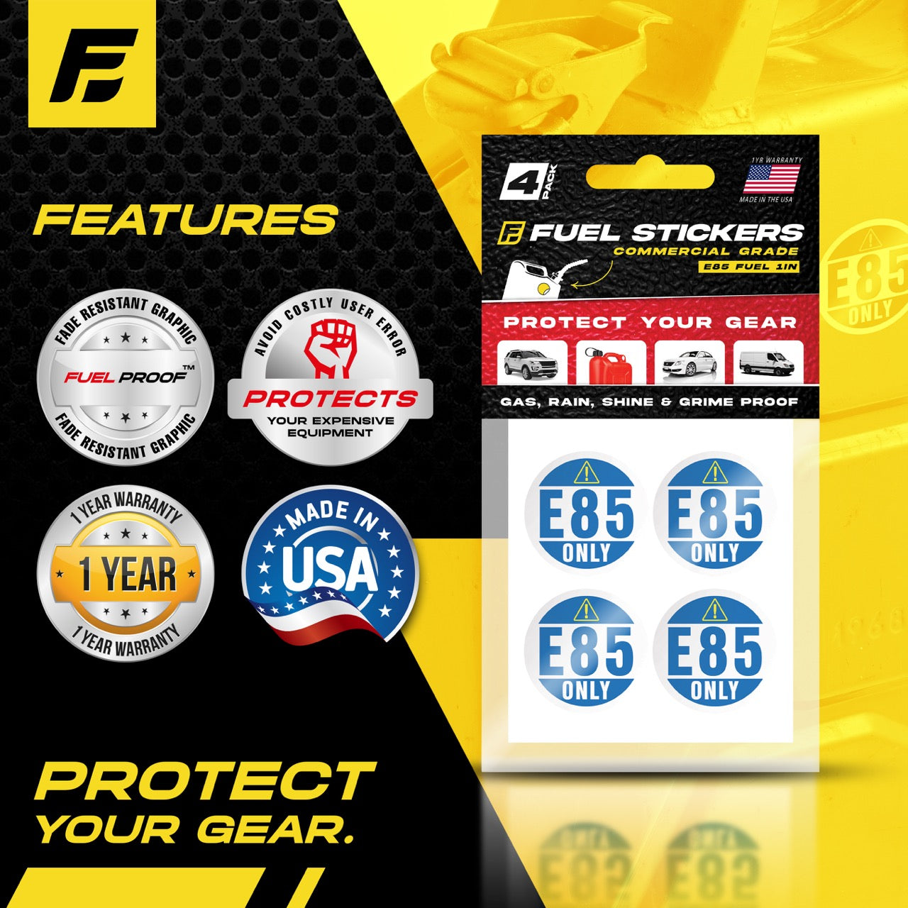 E85 Sticker | 1" Round | 4 Labels | USA Made