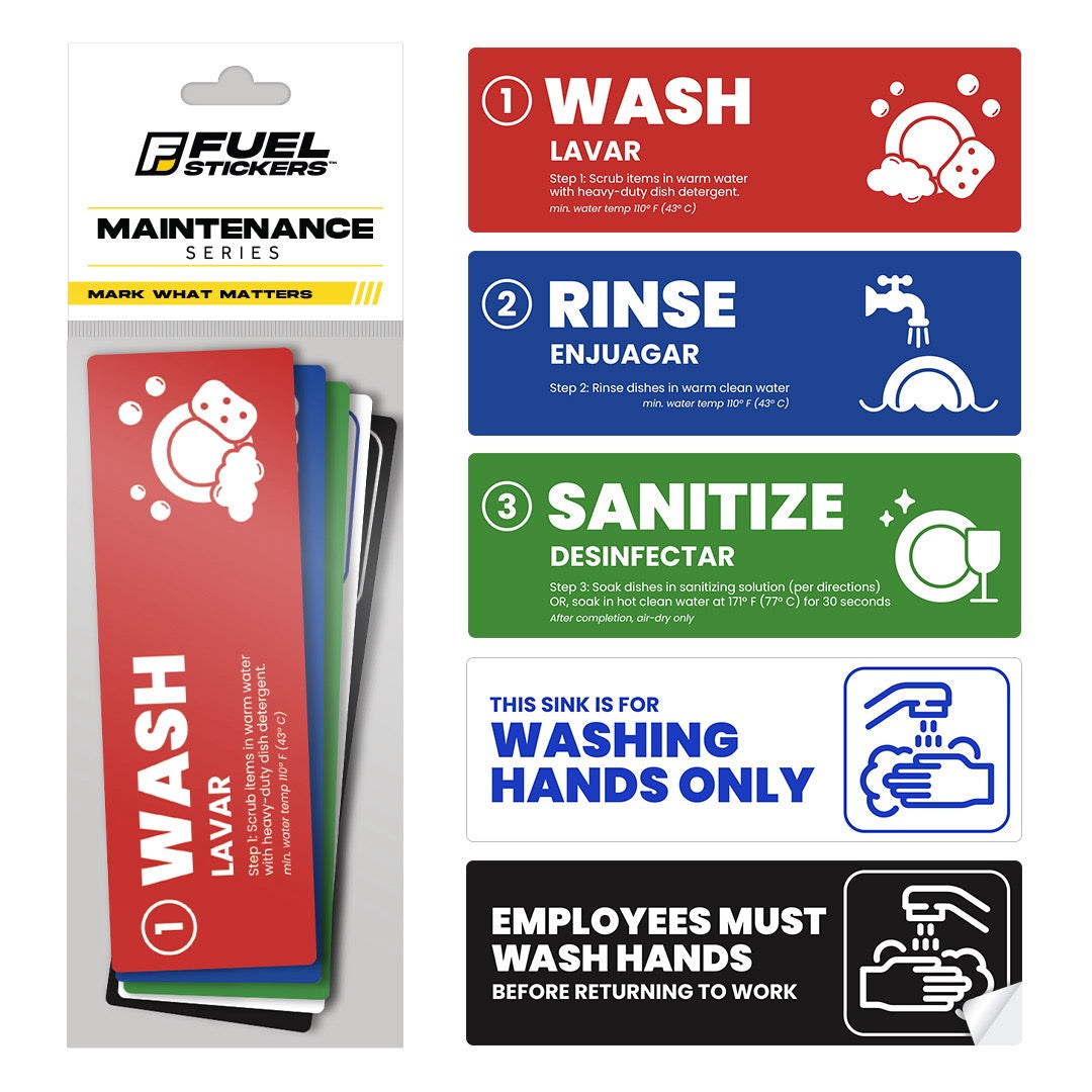 Easy Training - Wash Rinse Sanitize Stickers -Employees Must Wash Hands - 3 Bay Sinks – FuelStickers.com easy-training-wash-rinse-sanitize-stickers-employees-must-wash-hands-3-bay-sinks-fuelstickers-com