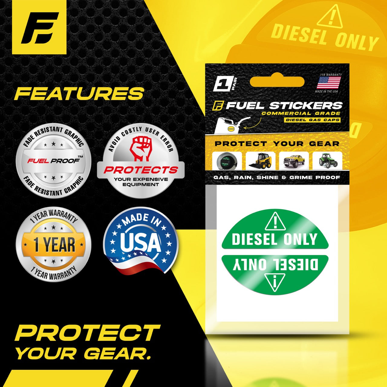 Diesel Only Sticker for Fuel Cap | 1 Pair (Green)