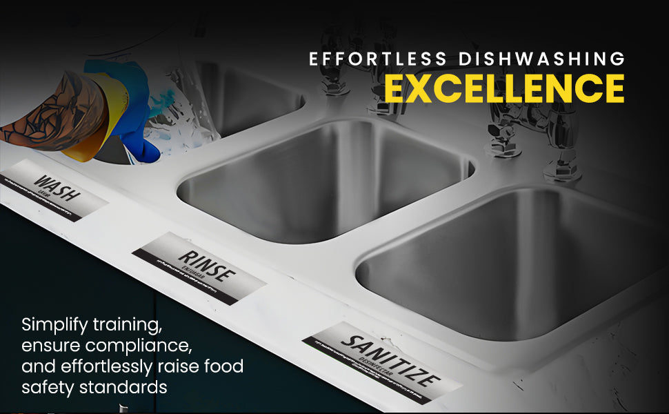 [Training-Enhanced] Wash Rinse Sanitize Sink Labels - Brushed