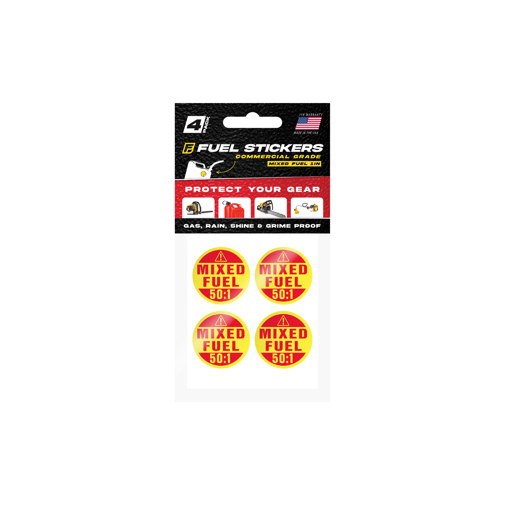 Mixed Gas Sticker 50:1 - Fuel Identification Label by Fuel Stickers | 1" Round | 4 Labels | USA Made