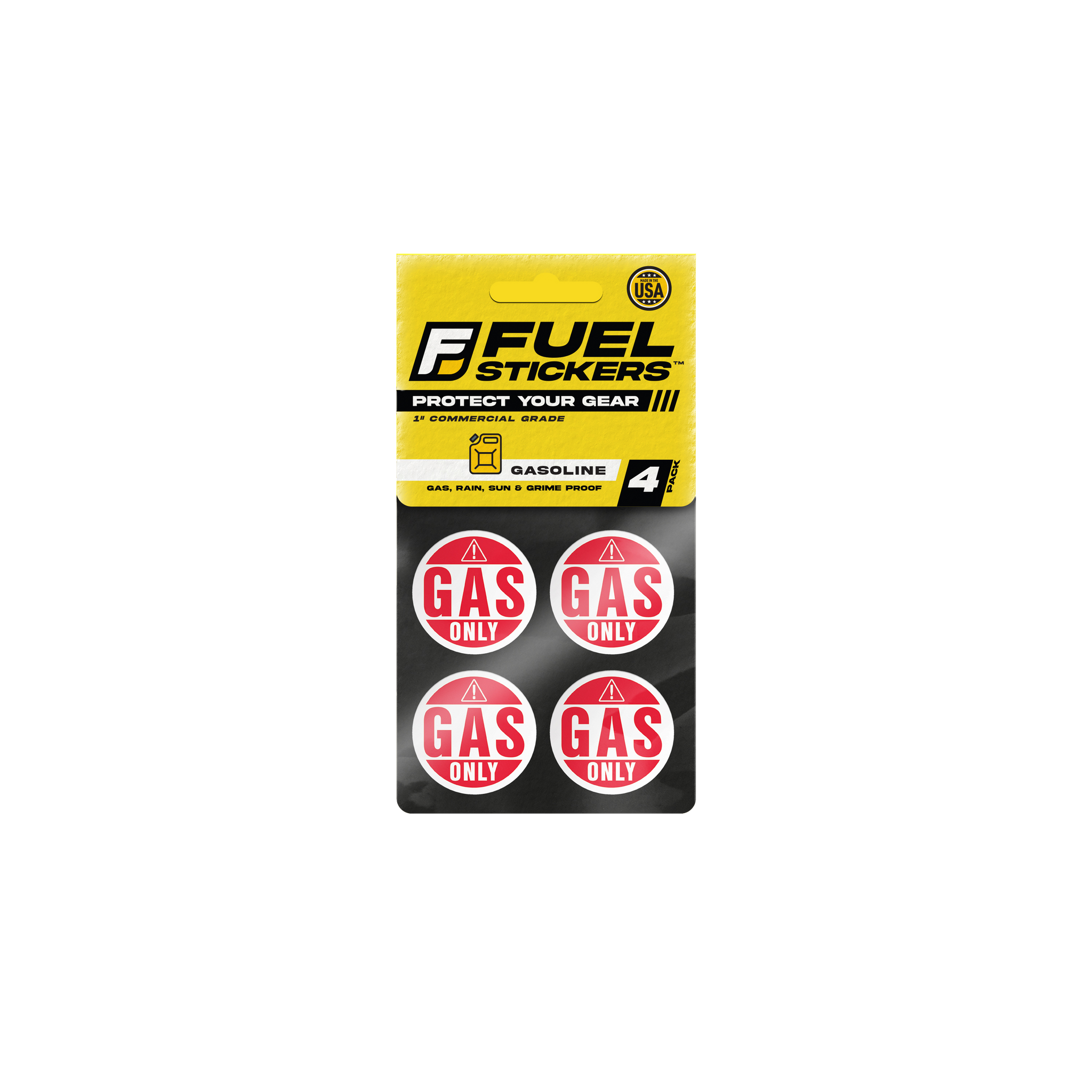 Gasoline Sticker | 1" Round | 4 Labels | USA Made