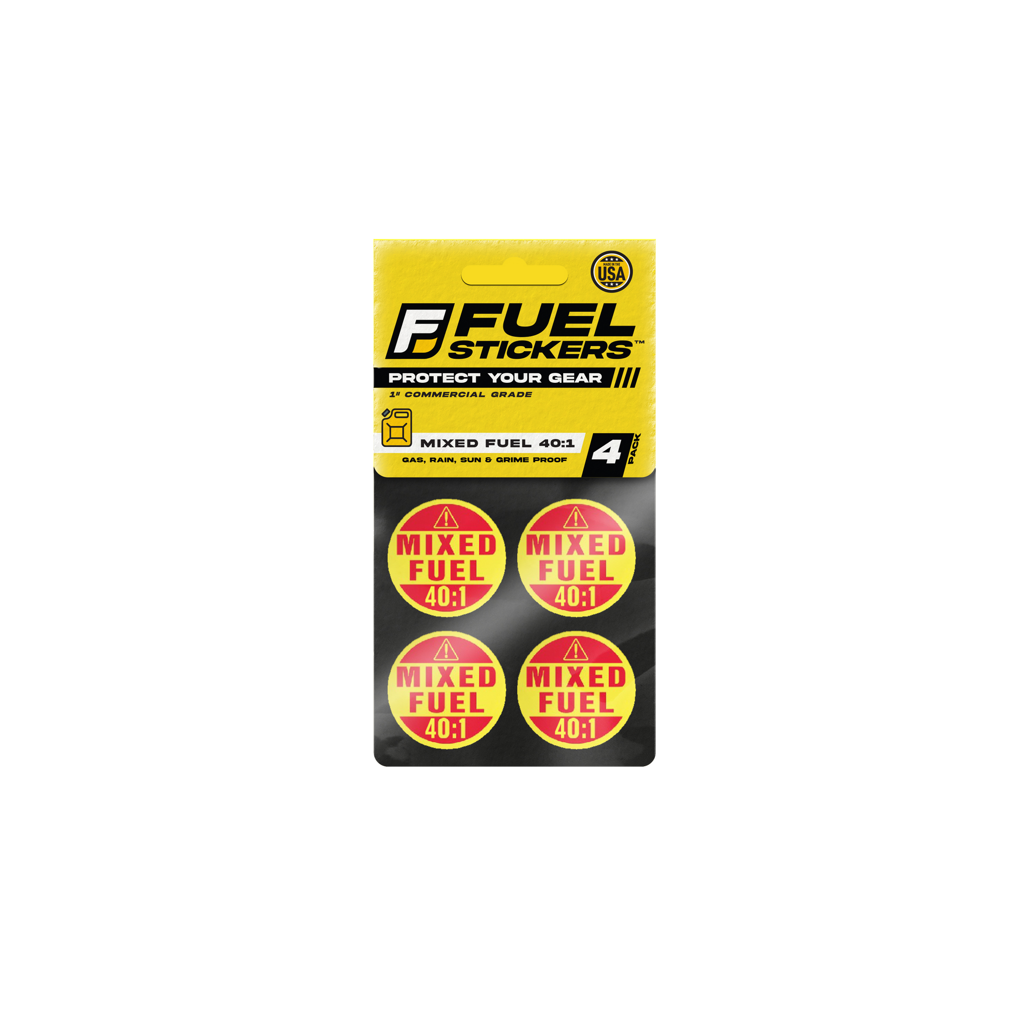 Mixed Fuel 40:1 Stickers | 1" Round | 4 Labels | USA Made