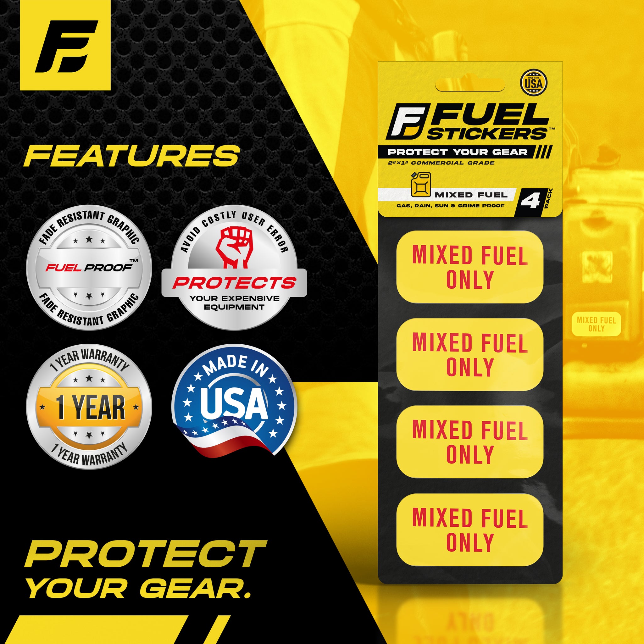 Mixed Fuel Only Sticker | 2"x1" | 4 Labels
