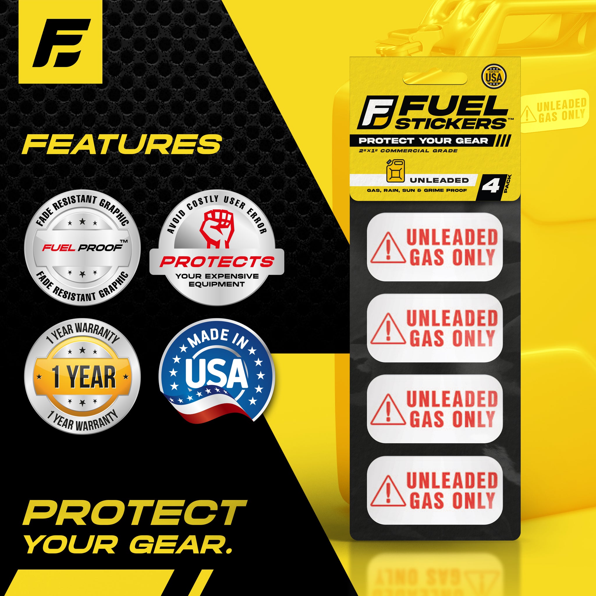 Unleaded Fuel Only Sticker | 2"x1" | 4 Labels - USA Made