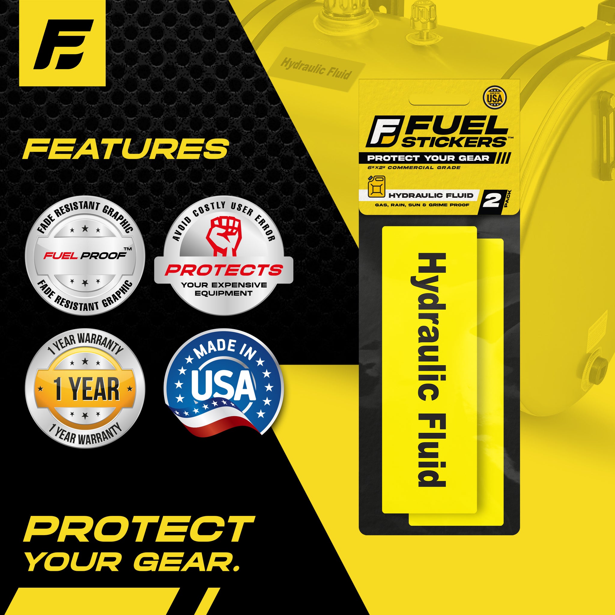 Hydraulic Fluid Sticker | 2"x6" | Made In USA