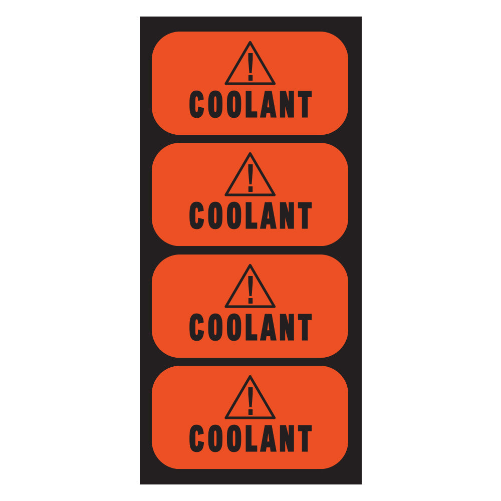Coolant Sticker  - Antifreeze Label | Size: 2x1 inch | 4 Pack