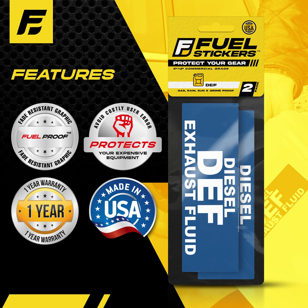 DEF Only Sticker - Diesel Exhaust Fluid Label by Fuel Stickers | 6"x2" | 2 Labels