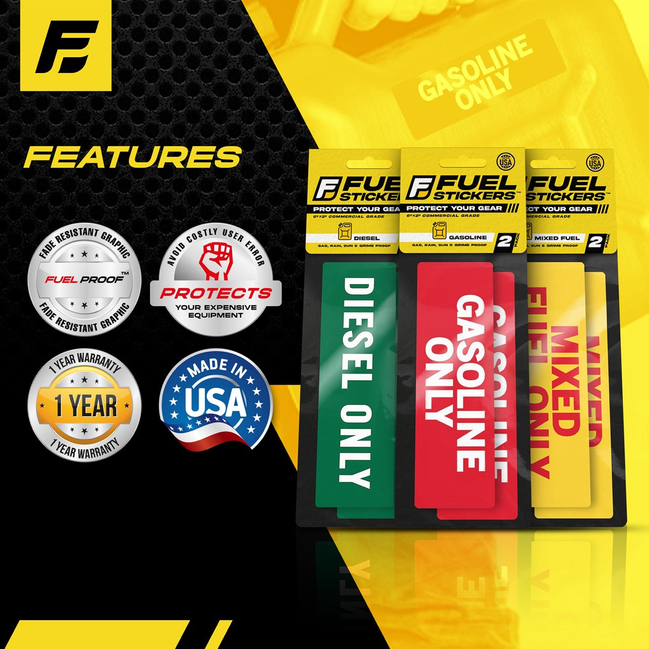 Diesel Only, Gas Only, Mixed Only Sticker - Essential Variety Pack - 2 Label of Each, 6 Total