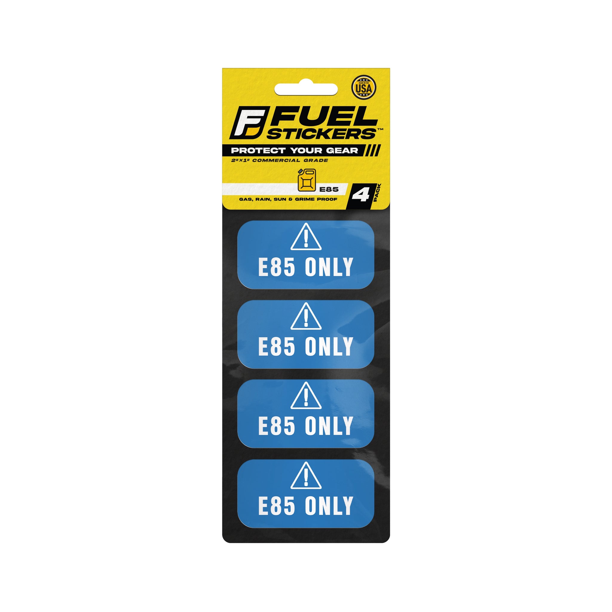 E85 Sticker - Flex Fuel Sticker | 2"x1" | 4 Labels | USA Made