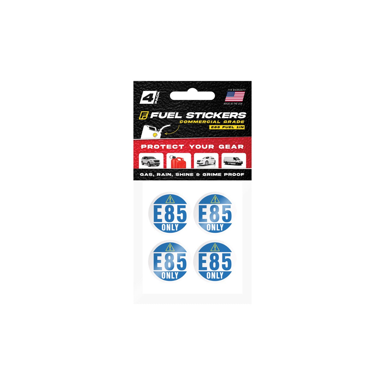 E85 Sticker | 1" Round | 4 Labels | USA Made