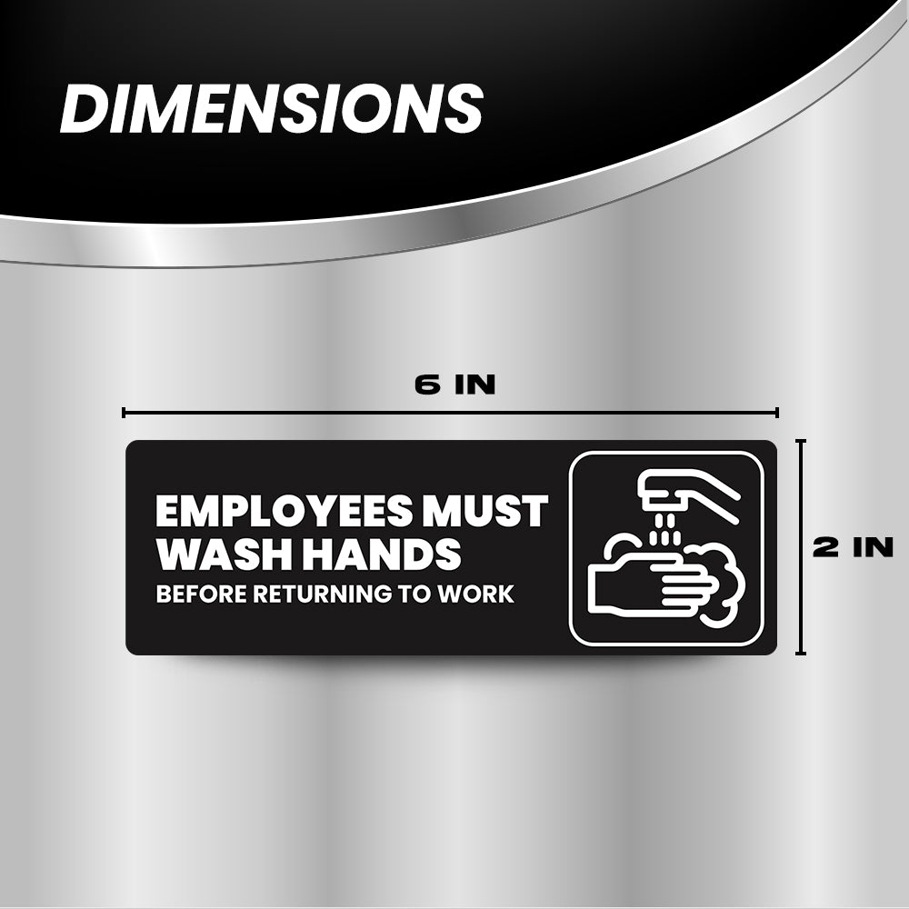 Employees Must Wash Hands Sticker | Size: 6x2 inch | 4 Pack