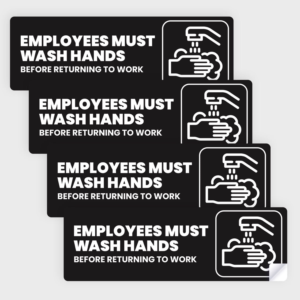 Employees Must Wash Hands Sticker | Size: 6x2 inch | 4 Pack