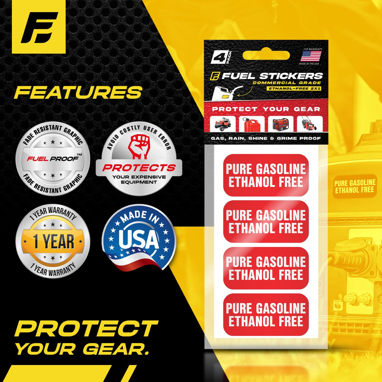 No Ethanol Sticker - Fuel Identification Labels by Fuel Stickers | 2"x1" | 4 Labels