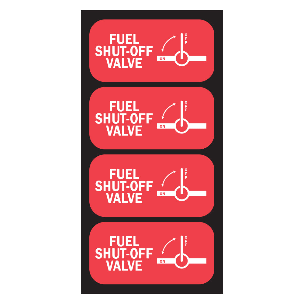 Fuel Shut Off Valve Sticker | Size: 2x1 inch | 4 Pack