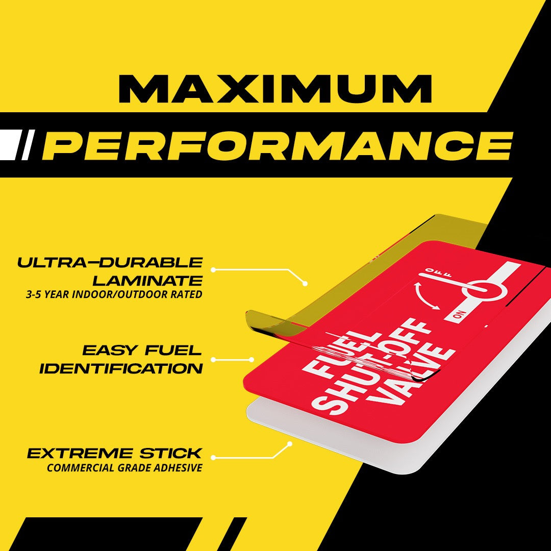 Fuel Shut Off Valve Sticker | Size: 2x1 inch | 4 Pack