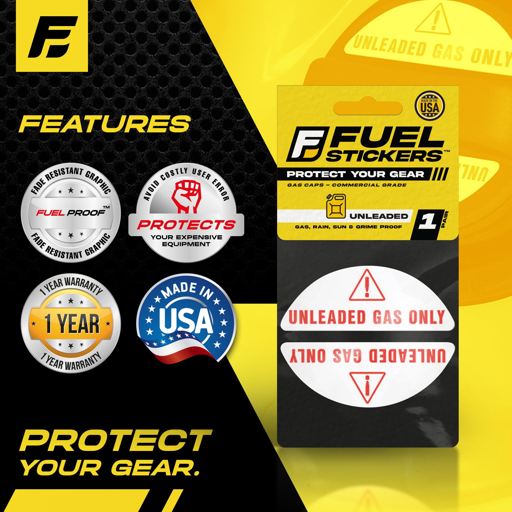 Unleaded Only Sticker for Gas Cap | 1 Pair | USA Made