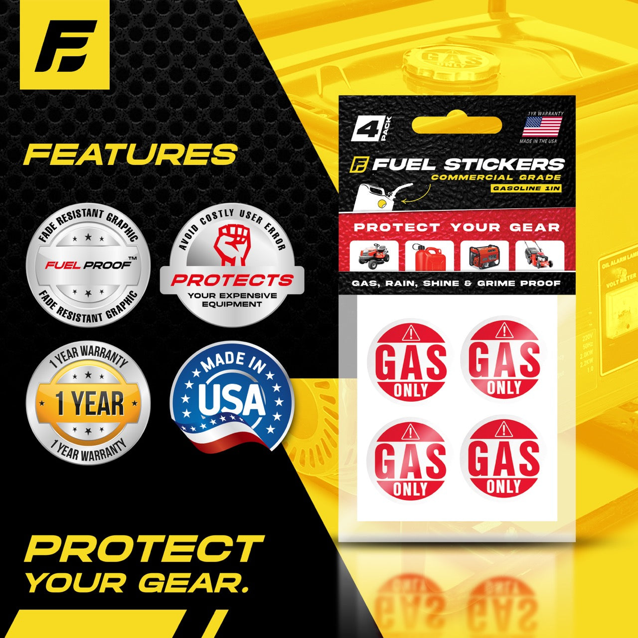 Gasoline Sticker | 1" Round | 4 Labels | USA Made