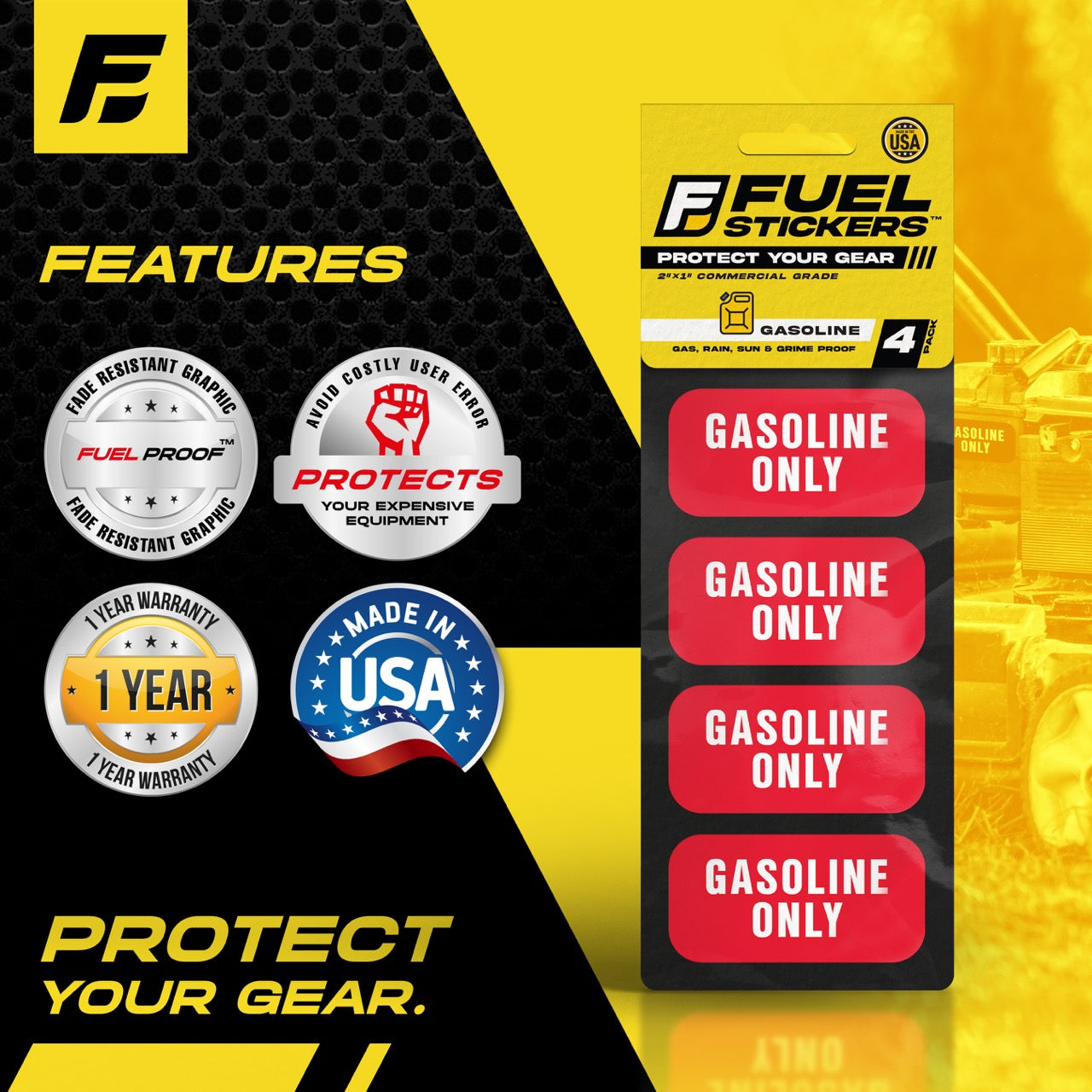 Gasoline Sticker | 2"x1" | 4 Labels - USA Made