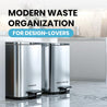 Discreet black vinyl labels for trash and recycling, available in two sizes, ideal for various container types.