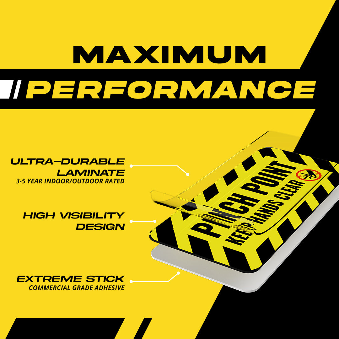 CAUTION PINCH POINT SAFETY STICKERS YELLOW POLYESTER LABELS 3 X 2 CAUTION PINCH POINT SAFETY STICKERS YELLOW POLYESTER LABELS 3 X 2