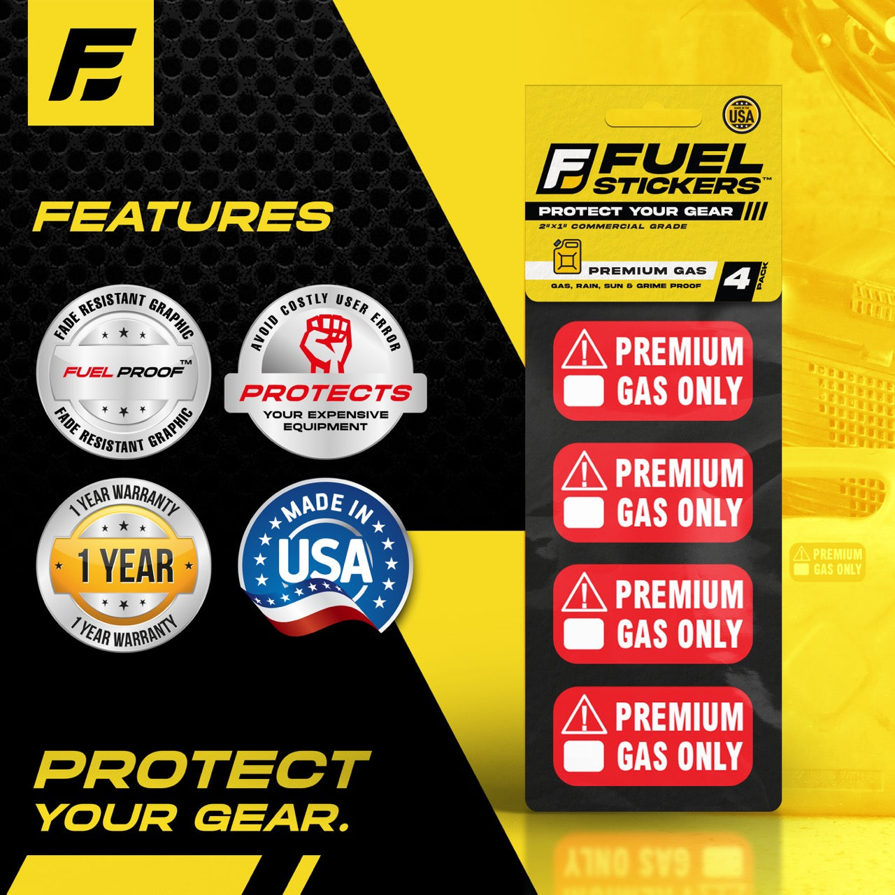 Premium Gas Only Sticker | 2"x1" | 4 Labels - Made in USA