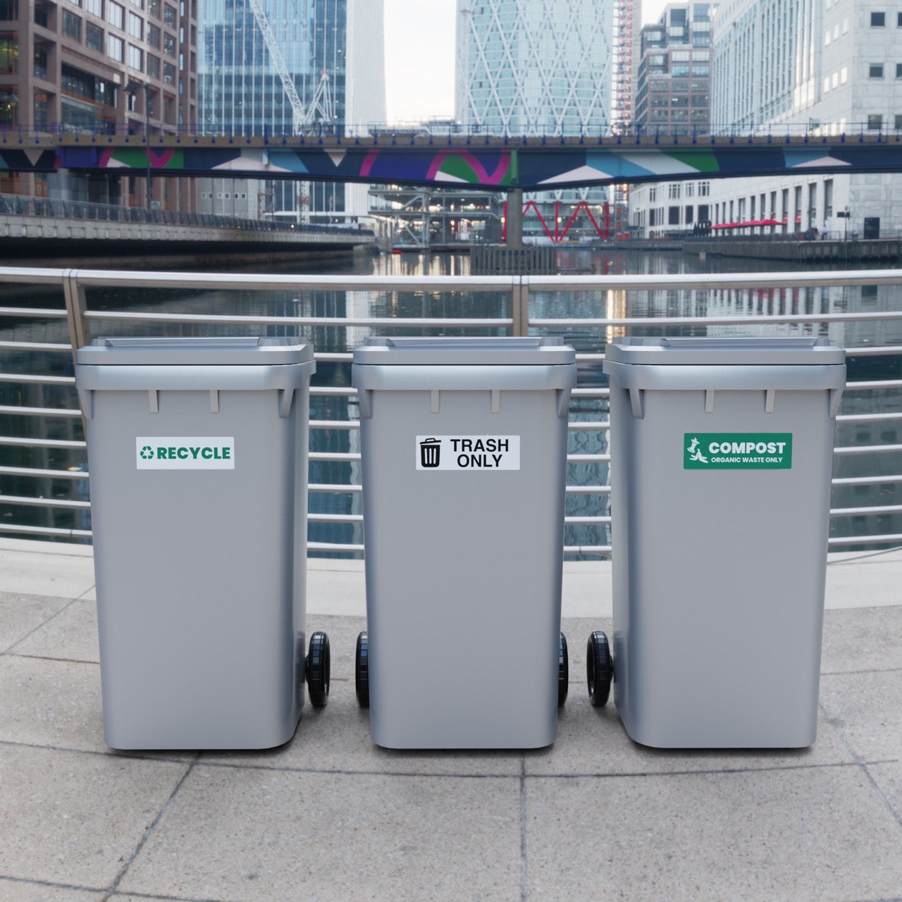Trash Recycle Compost Sticker Set – Heavy-Duty Trash Bin Labels | 6" x 2" | Made In USA