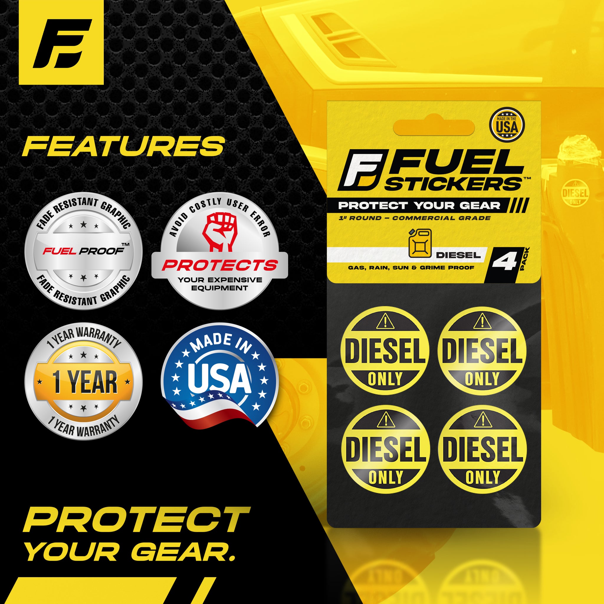 Diesel Fuel Only Sticker | 1" Round | 4 Labels | USA Made