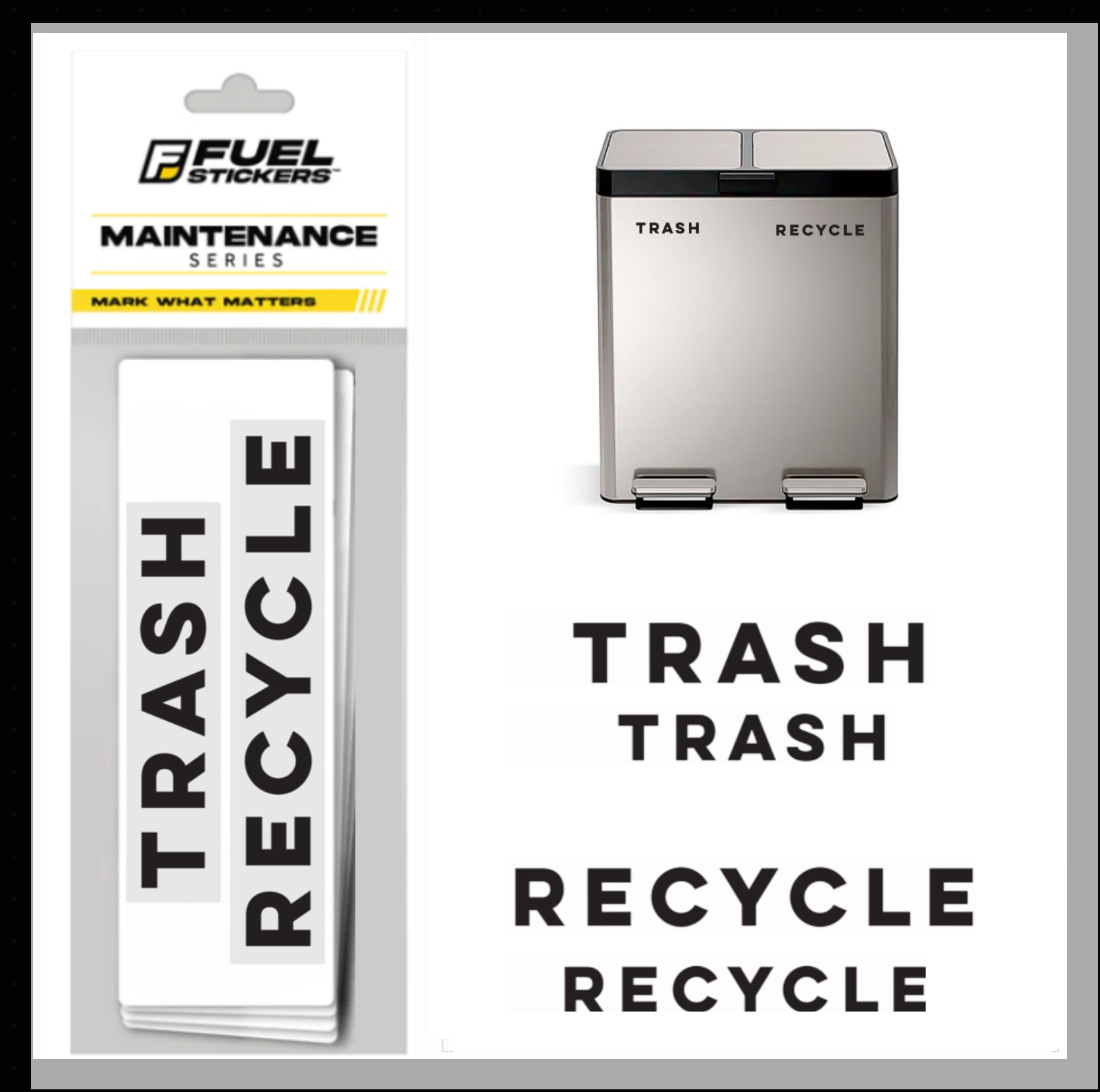 Modern Recycle and Trash Stickers | Minimalist | Incl. 2 Sizes | Black