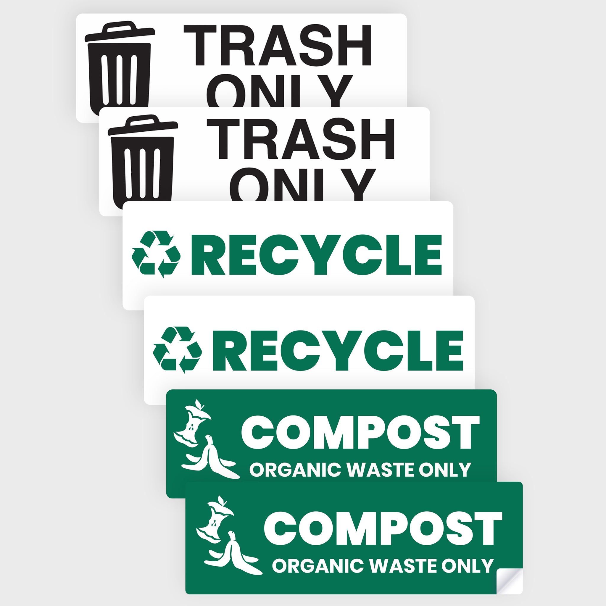 Trash Recycle Compost Sticker Set – Heavy-Duty Trash Bin Labels | 6" x 2" | Made In USA