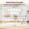 White waterproof trash and recycle labels in small and large sizes.