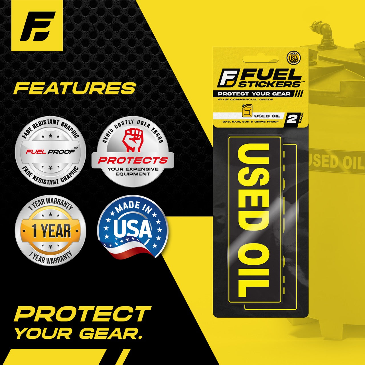 Waste Oil Sticker | 2"x6" | 2 Pack | USA Made