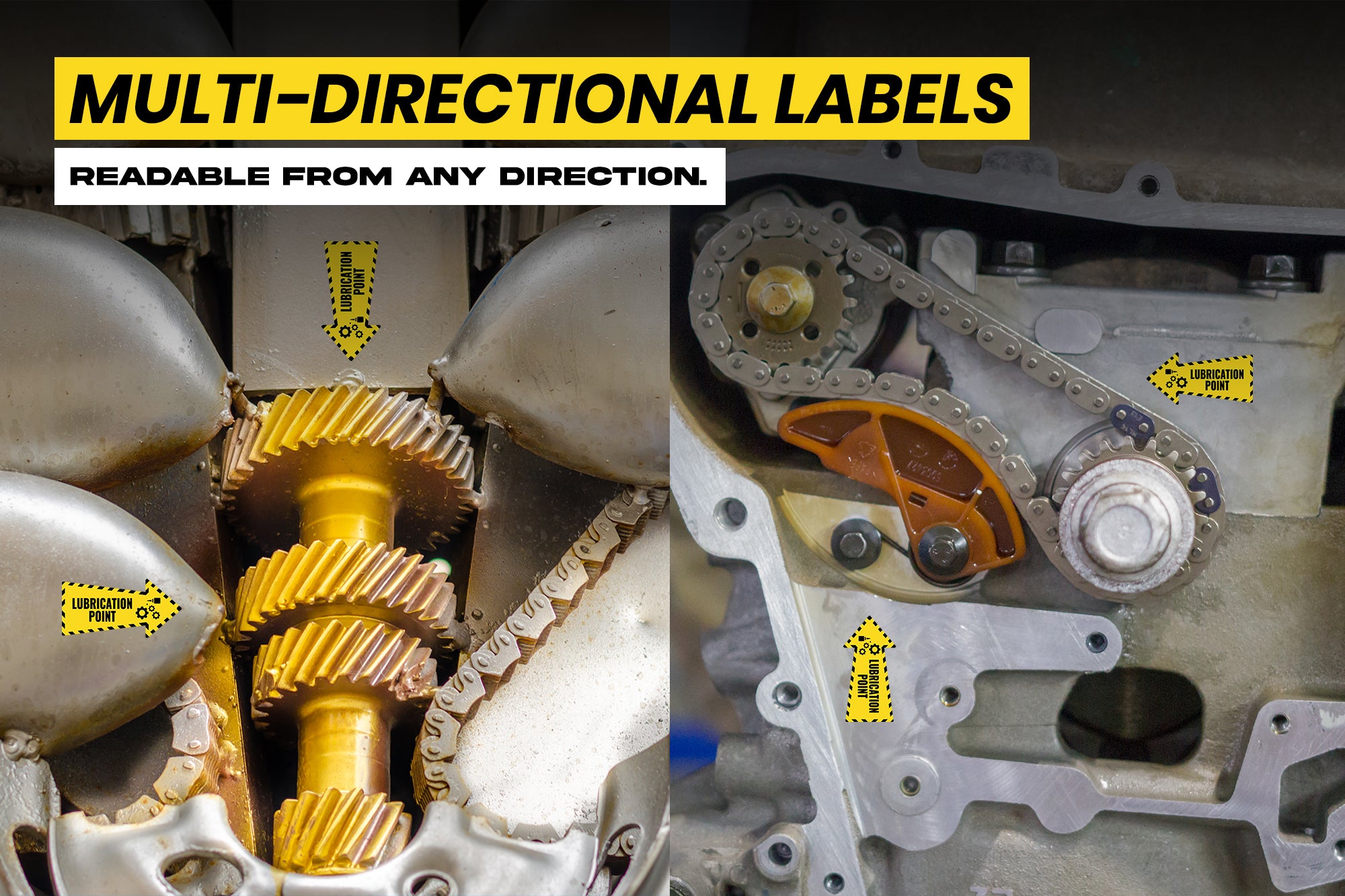 Lubrication Point Labels - Multi-Directional Arrows (Small, 4-Pack)