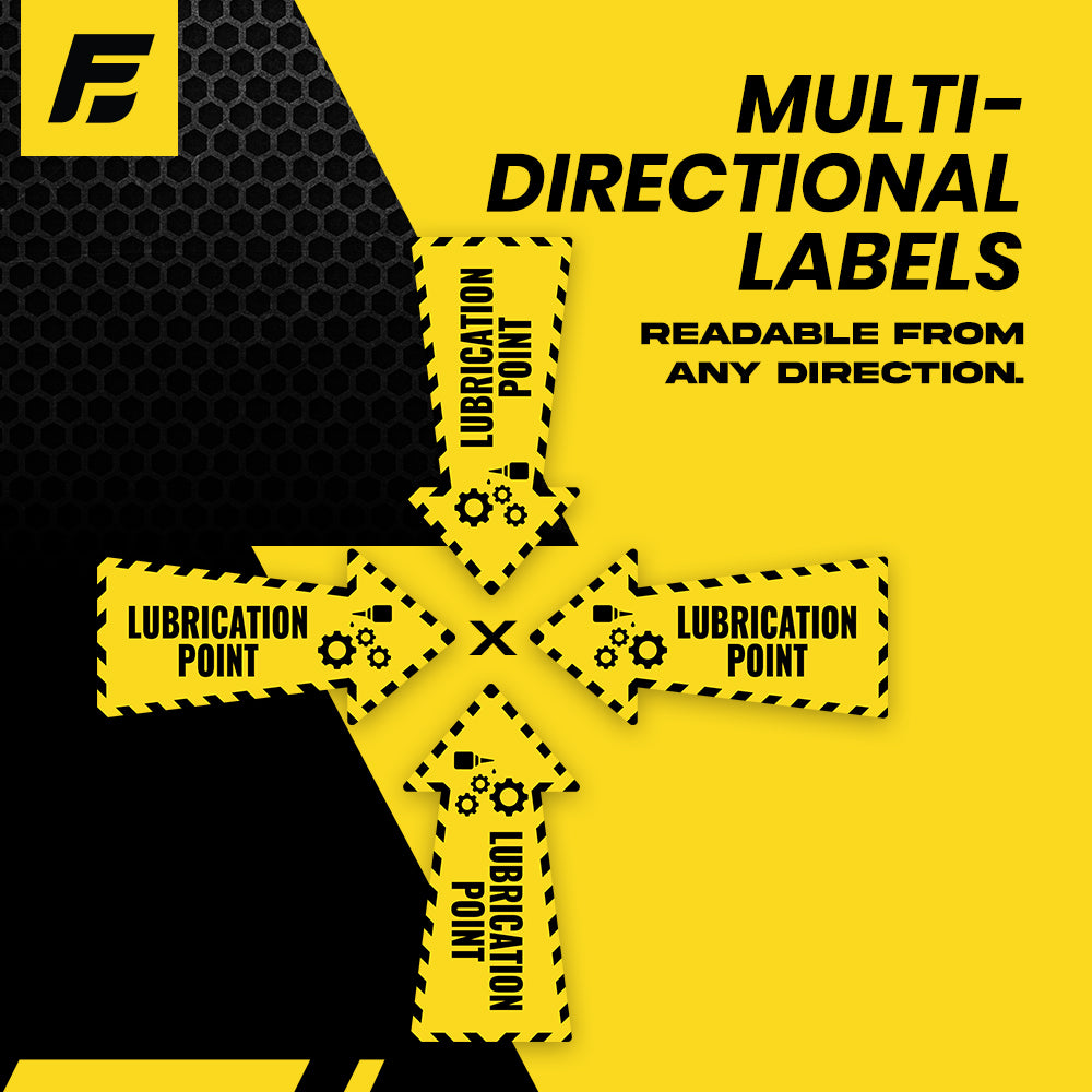 Lubrication Point Labels - Multi-Directional Arrows (Small, 4-Pack)