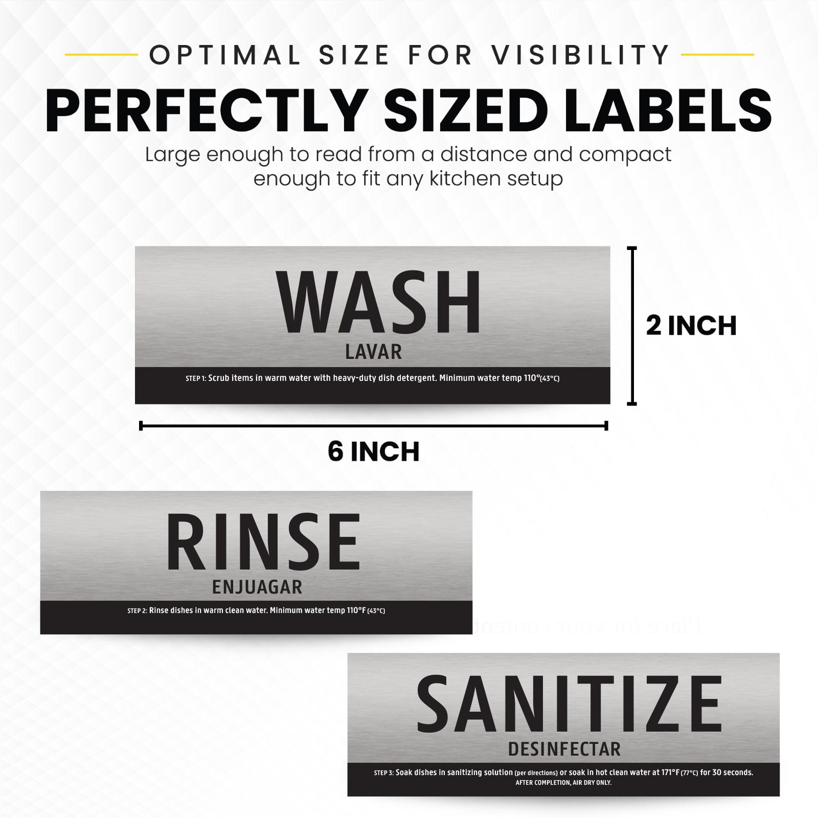 [Training-Enhanced] Wash Rinse Sanitize Sink Labels - Brushed