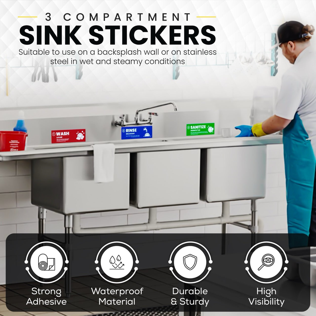 easy-training-wash-rinse-sanitize-stickers-employees-must-wash-hands-3-bay-sinks-fuelstickers-com for 3 Compartment Sink Signs Free Printable Easy Training - Wash Rinse Sanitize Stickers -Employees Must Wash Hands - 3 Bay Sinks – FuelStickers.com for 3 Compartment Sink Signs Free Printable