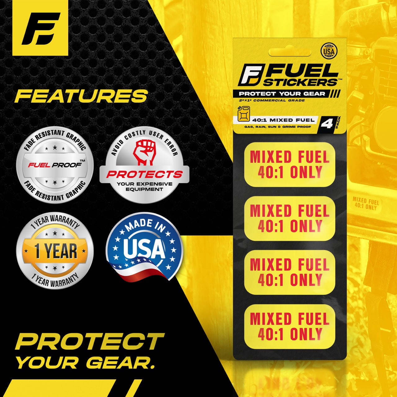 Mixed Fuel Only Stickers 40:1 | 2"x1" | 4 Labels