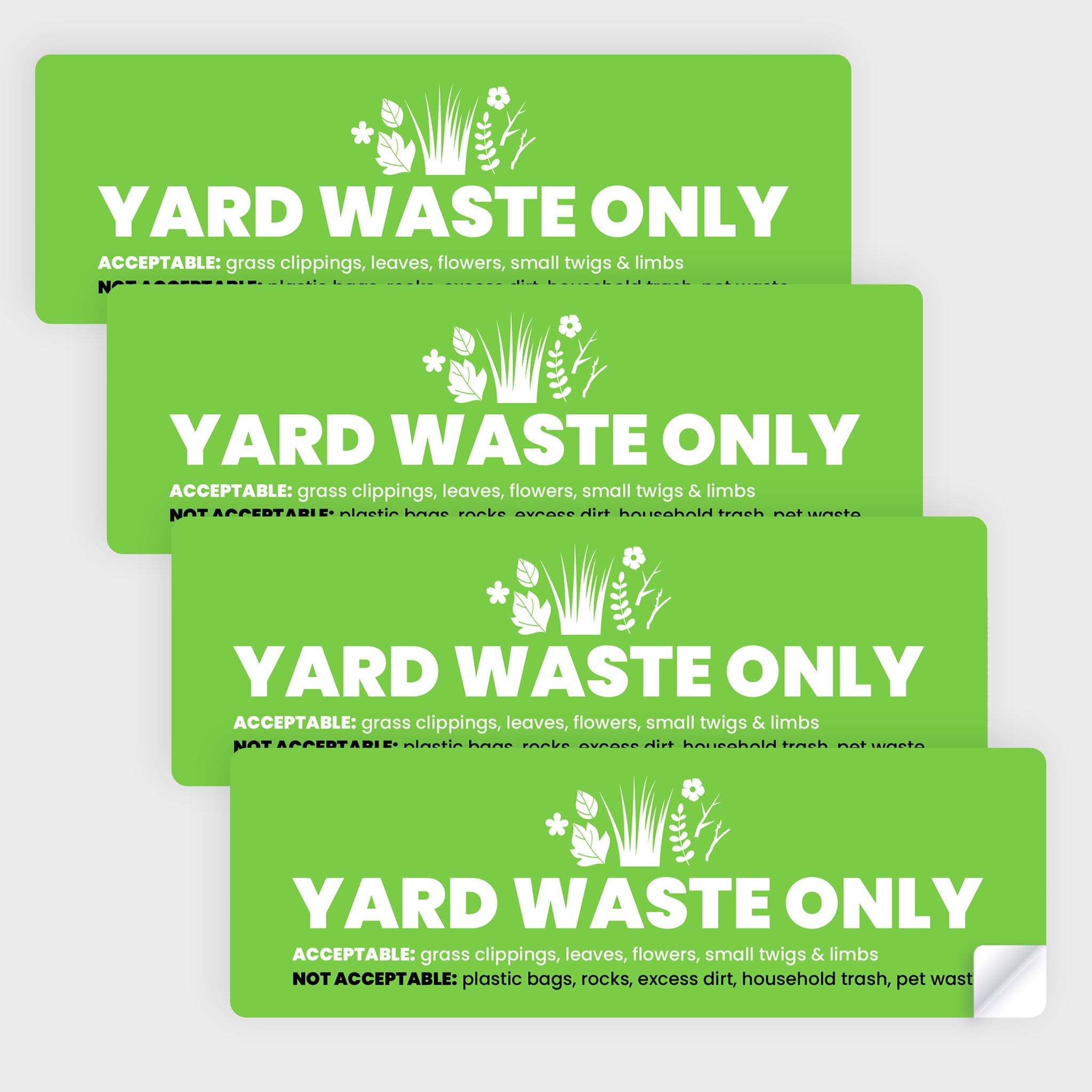 Yard Waste Stickers - Trash Bin Labels with Helpful Do & Don't Reminders | 4 Pack