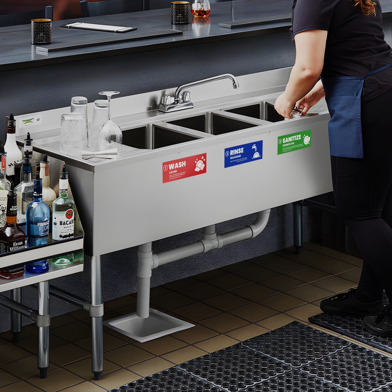 Fuel Stickers [Enhanced] Wash Rinse Sanitize Signs + Hand Wash Only + Employees Must Wash Hands Sign