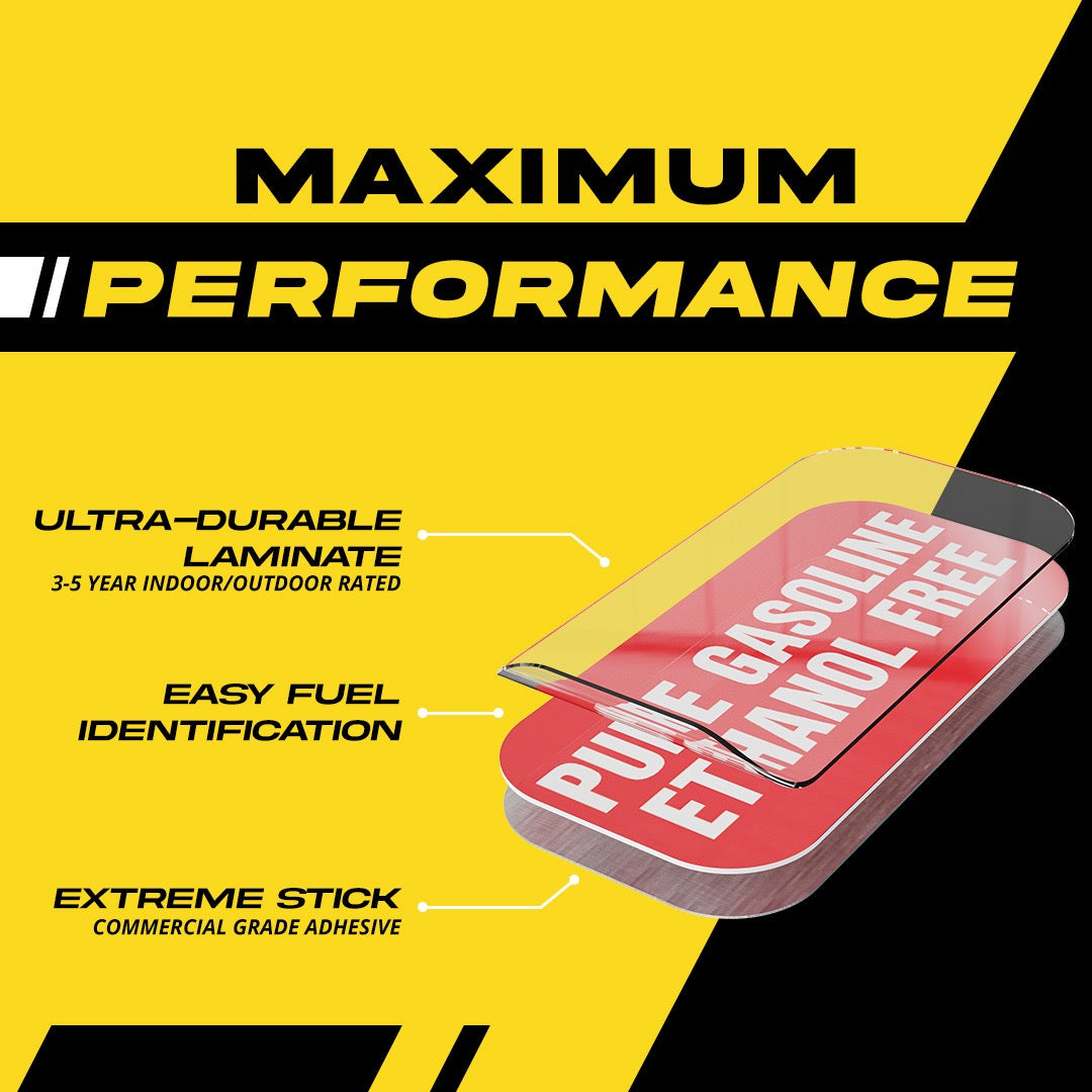 No Ethanol Sticker - Fuel Identification Labels by Fuel Stickers | 2"x1" | 4 Labels