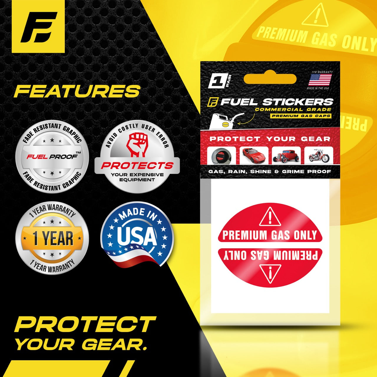 Premium Gas Only Sticker for Gas Cap | 1 Pair | Universal Fit