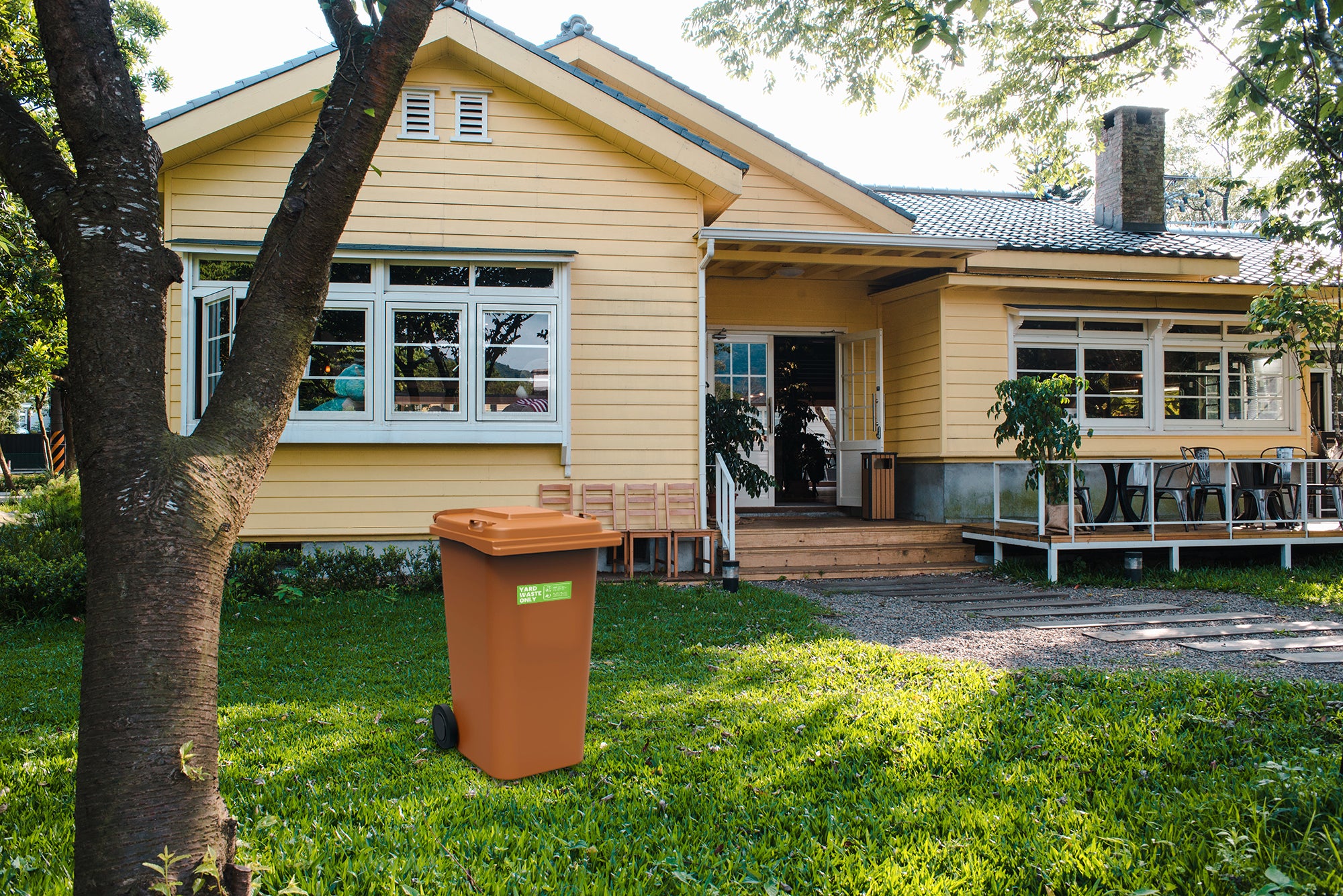 Farmhouse Yard Waste Stickers 3-Pack - 10x3 Inch Green/White Trash Can Labels