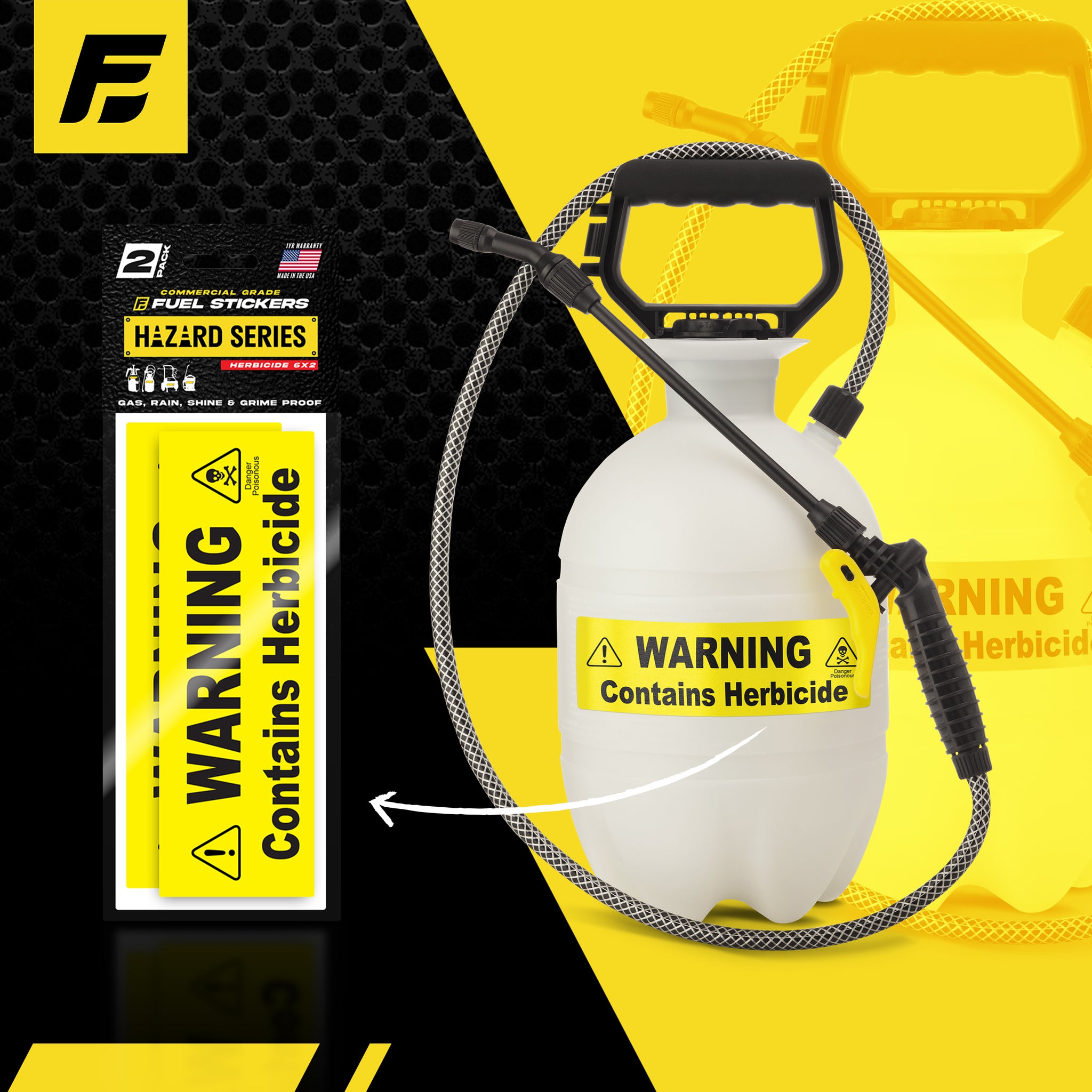 Herbicide Sticker - Pump Sprayer Label by Fuel Stickers | 2"x6" | 2 Pack | USA Made