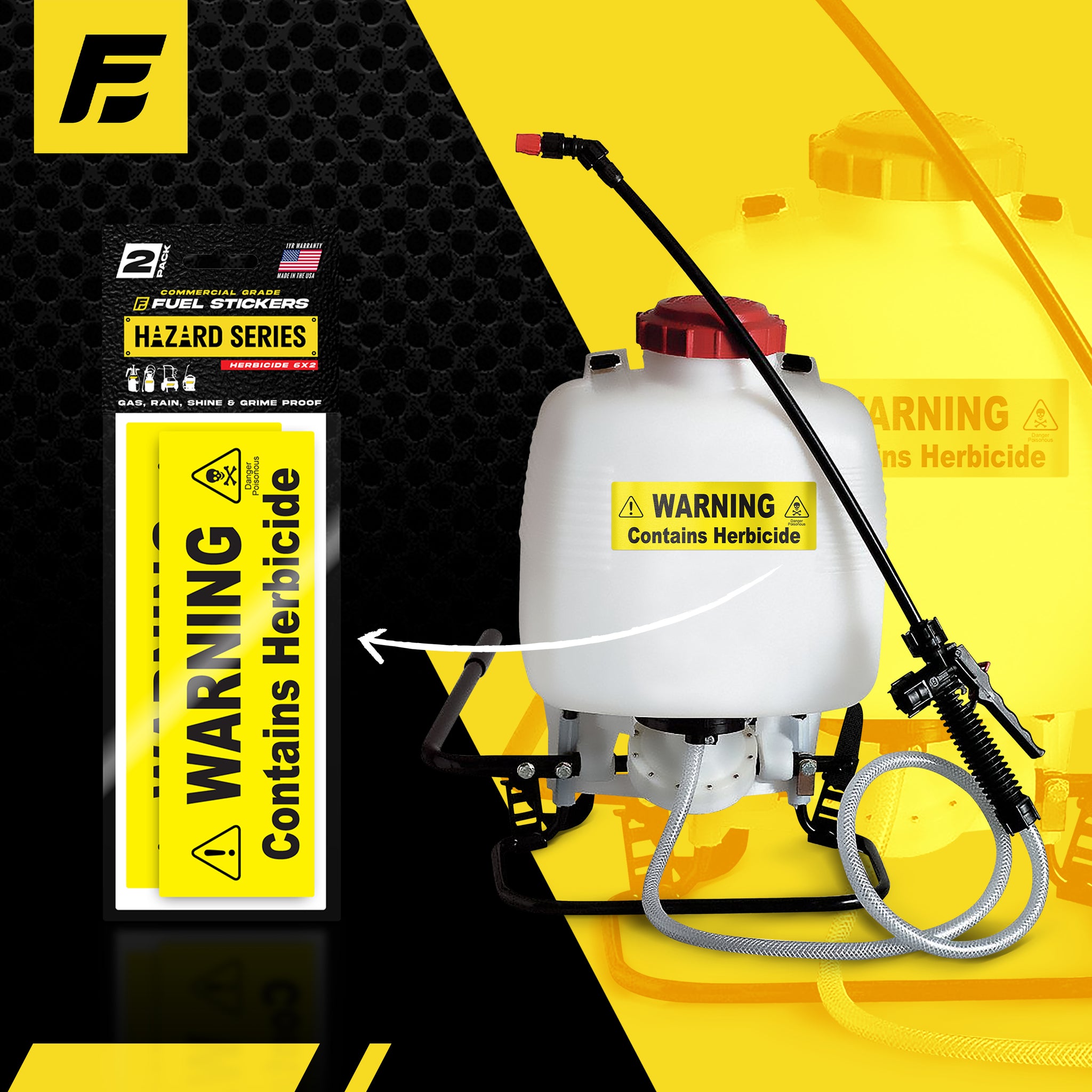 Herbicide Sticker - Pump Sprayer Label by Fuel Stickers | 2"x6" | 2 Pack | USA Made