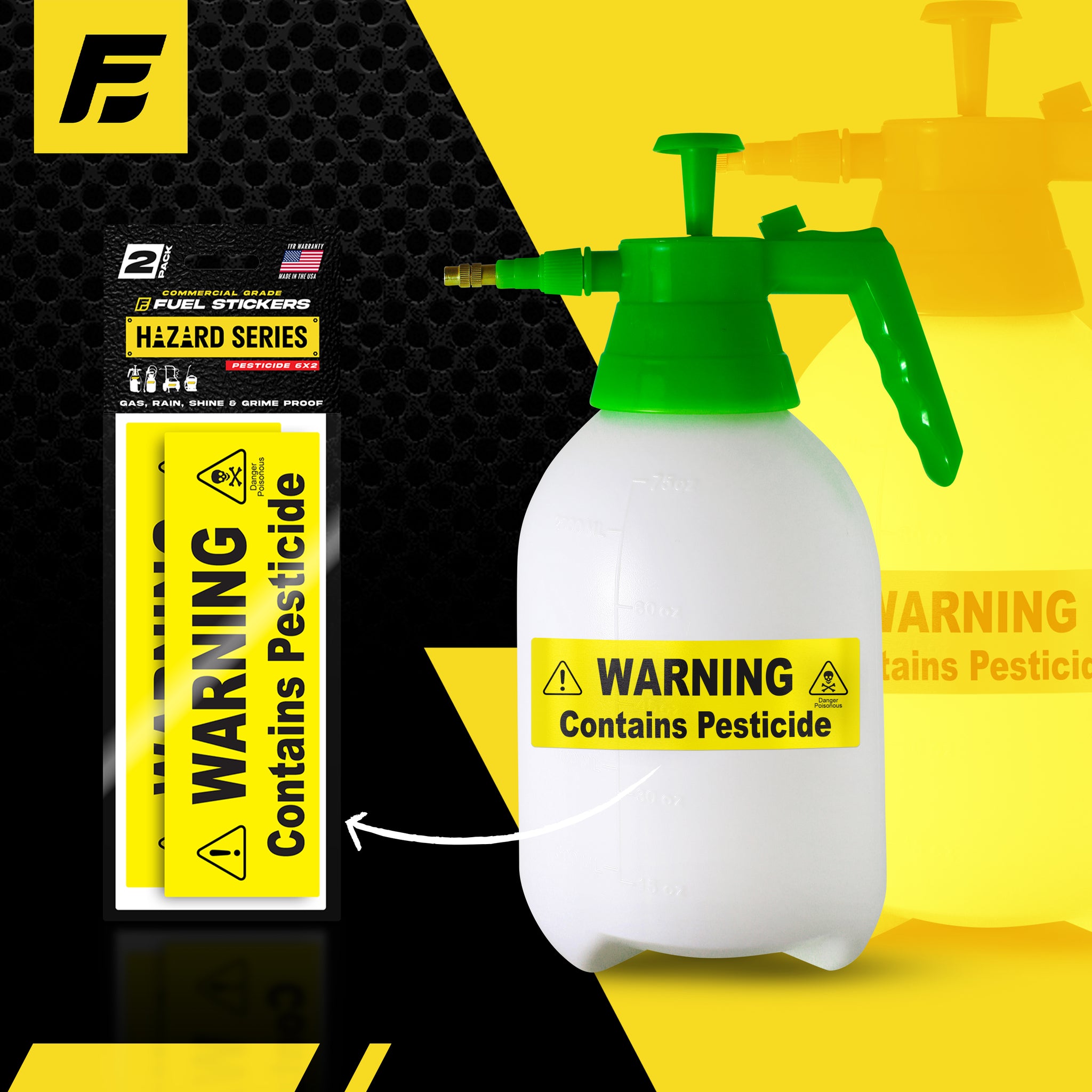 Pesticide Sticker | Pump Sprayer Labels by Fuel Stickers | 2"x6" | 2 Pack