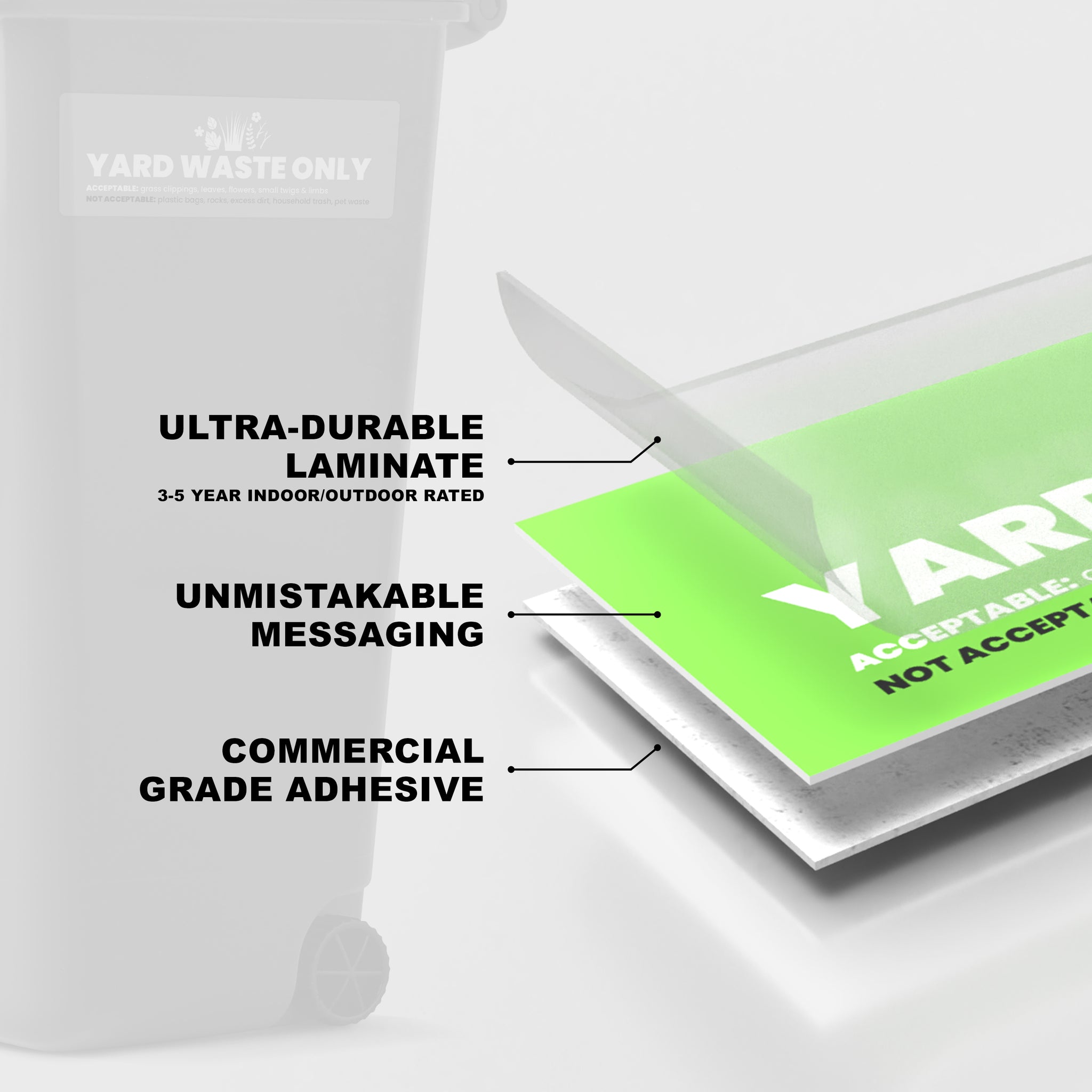Yard Waste Stickers - Trash Bin Labels with Helpful Do & Don't Reminders | 4 Pack
